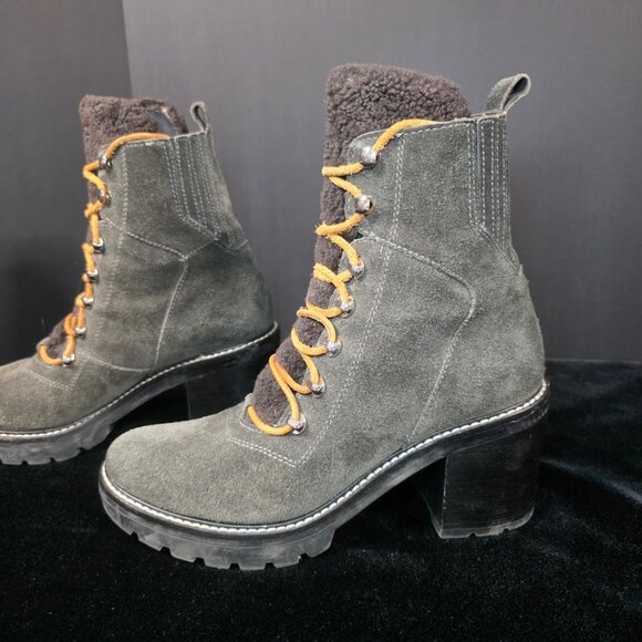 Marc Fisher Denise Boot in Dark Gray Leather Sherpa 9 - Picture 2 of 12